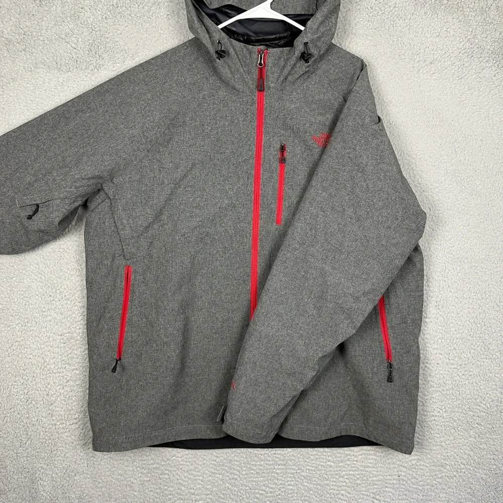 The North Face Jacket Men 2XL Hood Grey Red Full Zip Long Sleeve Pocket Stretch